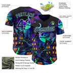Custom Black Dark Purple-Pea Green 3D Halloween Spooky Pumpkin Authentic Baseball Jersey