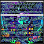 Custom Black Dark Purple-Pea Green 3D Halloween Spooky Pumpkin Authentic Baseball Jersey