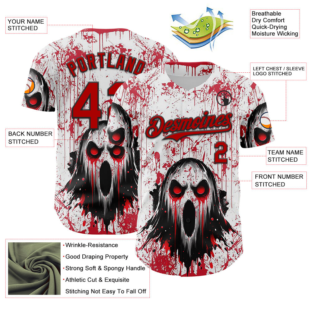 Custom White Red-Black 3D Halloween Creepy Blood Horror Authentic Baseball Jersey