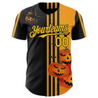 Custom Yellow Black 3D Halloween Spooky Pumpkin Stripe Authentic Baseball Jersey