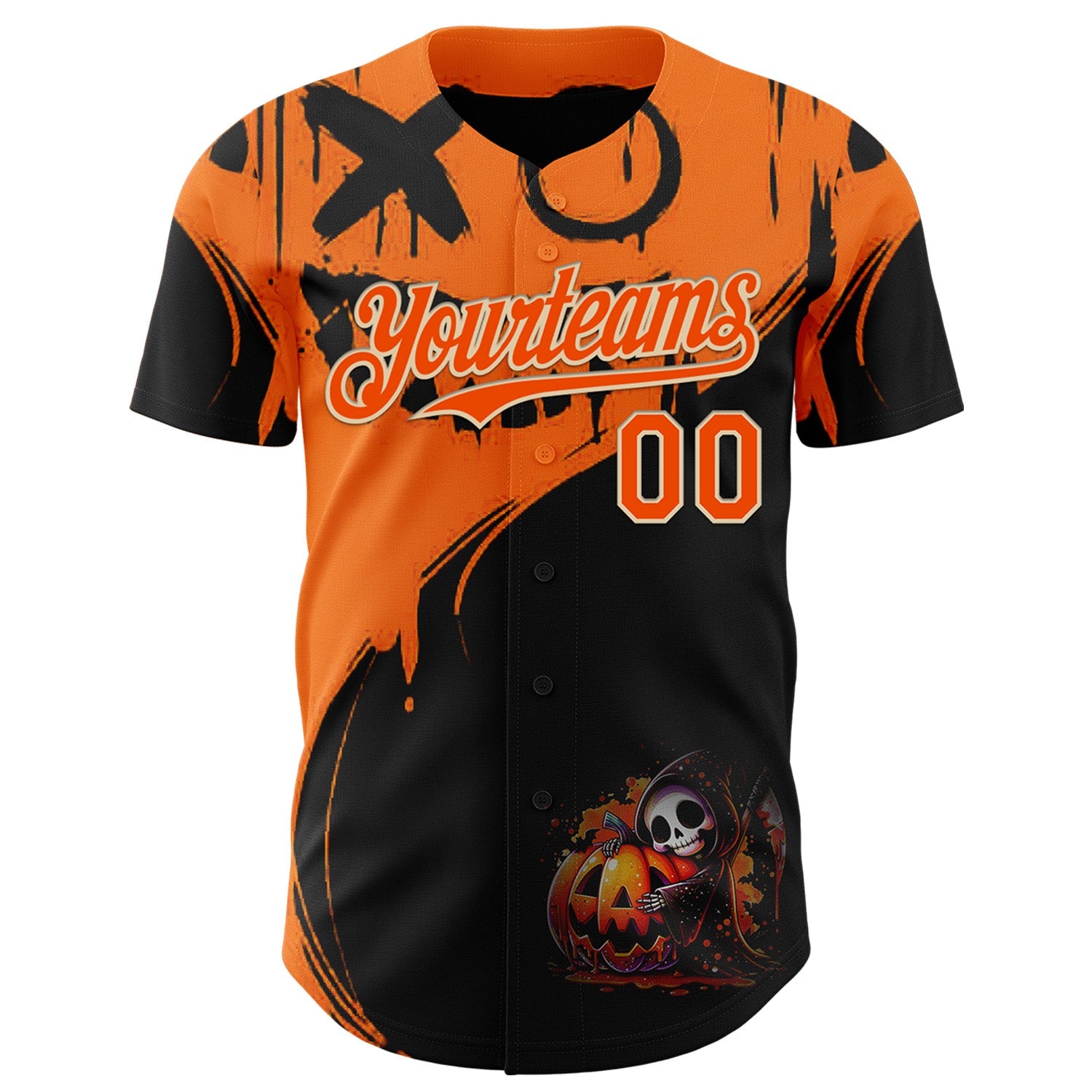 Custom Orange Black-City Cream 3D Halloween Spooky Pumpkin Graffiti Authentic Baseball Jersey
