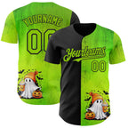 Custom Black Neon Green 3D Halloween Spooky Pumpkin Authentic Baseball Jersey