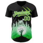 Custom Black Aurora Green-White 3D Halloween Spooky Zombies Scratch Authentic Baseball Jersey