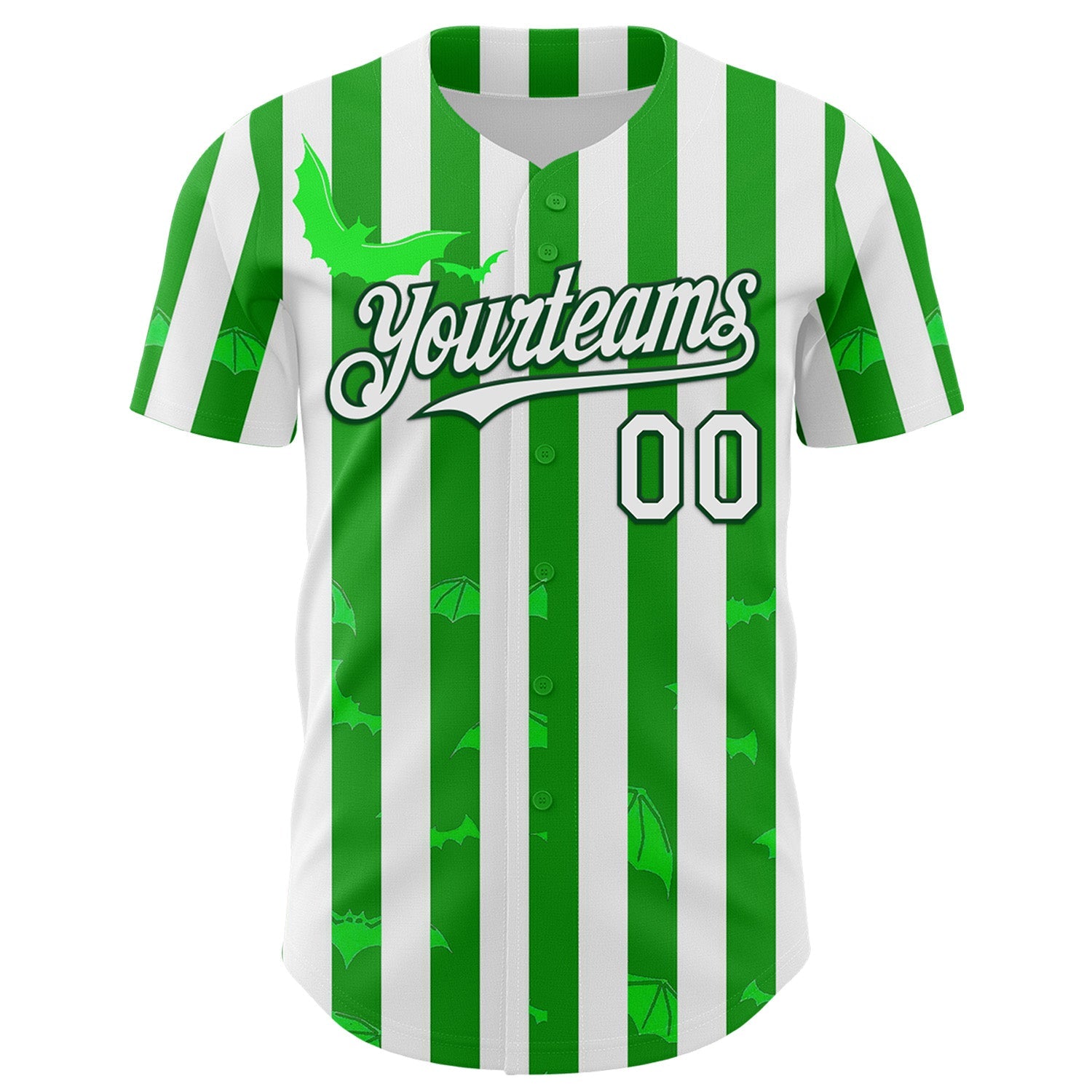 Custom White Green 3D Halloween Spooky Bat Stripe Authentic Baseball Jersey