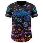 Custom Black Dark Purple-Lakes Blue 3D Halloween Spooky Pumpkin Authentic Baseball Jersey