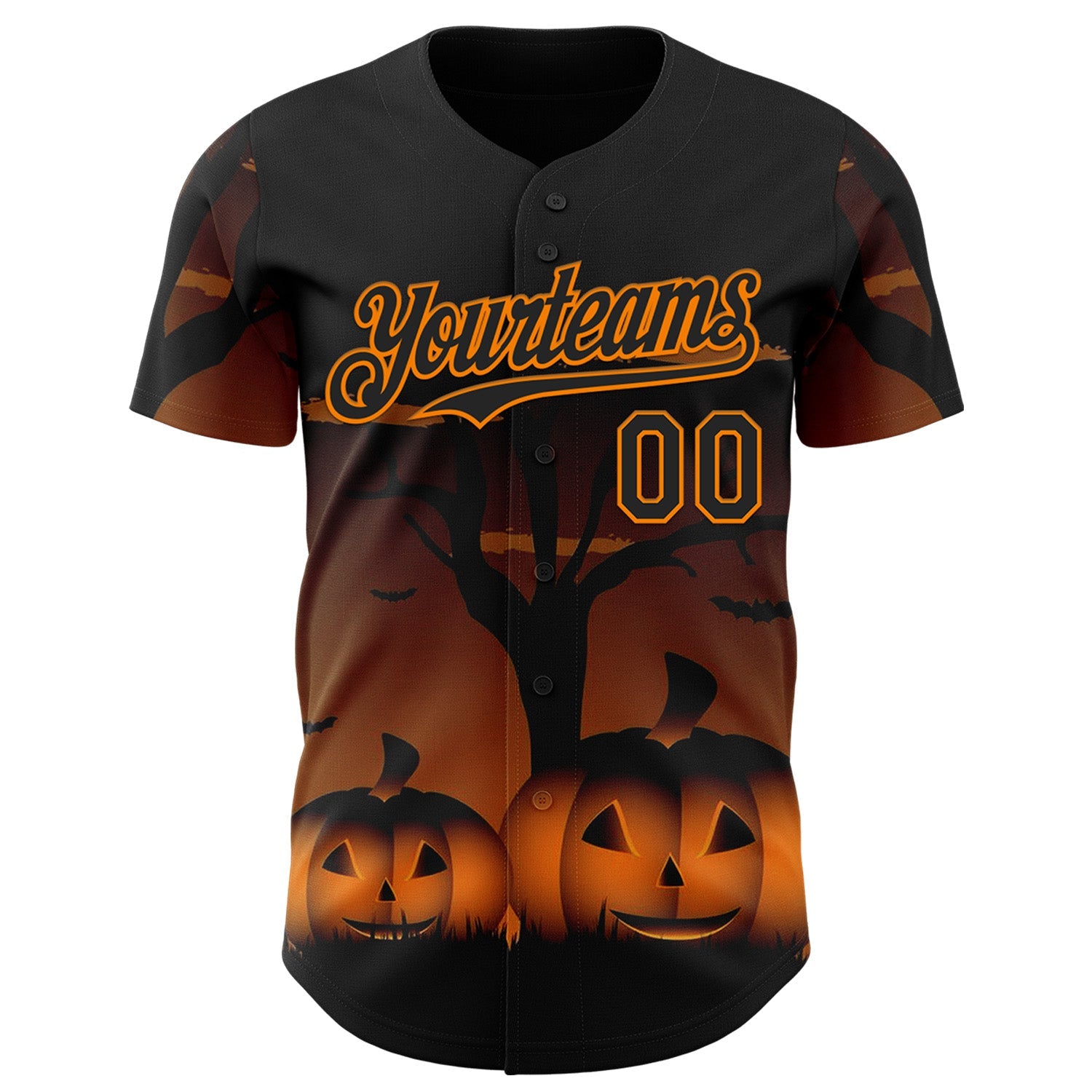 Custom Black Bay Orange 3D Halloween Spooky Pumpkin Authentic Baseball Jersey