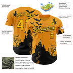 Custom Yellow Black 3D Halloween Spooky Pumpkin Bat Authentic Baseball Jersey