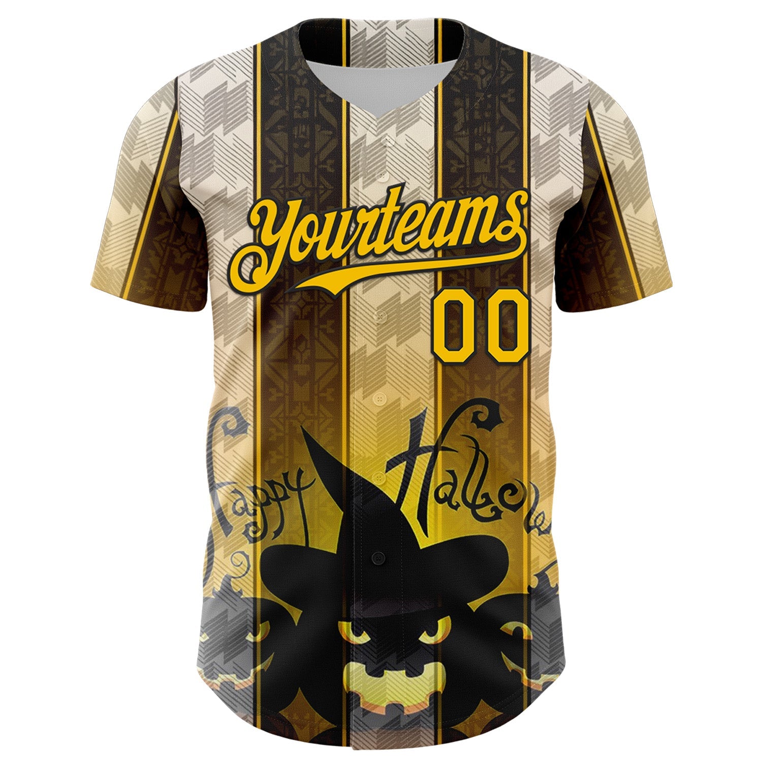 Custom Black Yellow-White 3D Halloween Spooky Pumpkin Stripe Authentic Baseball Jersey
