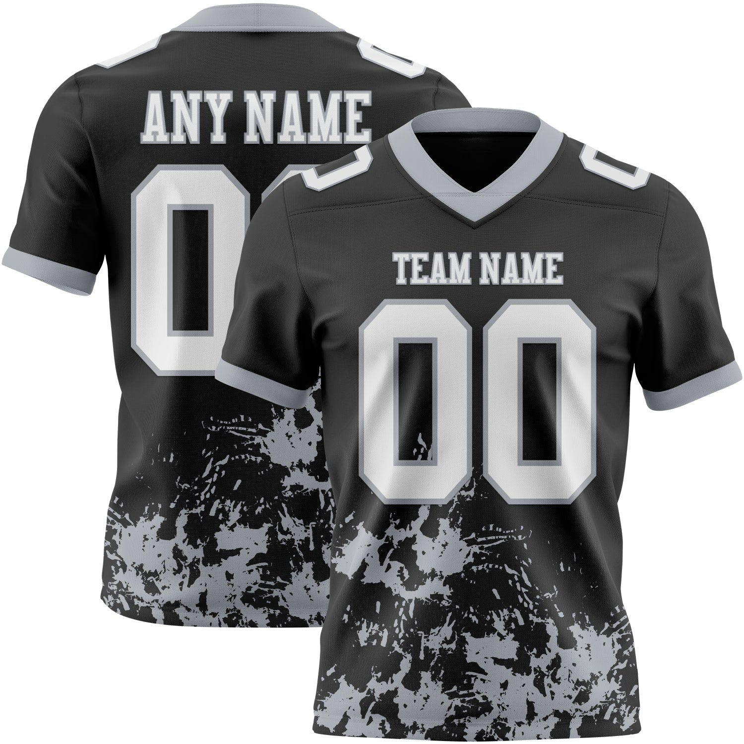 Custom Black White-Gray 3D Pattern Splash Authentic Football Jersey