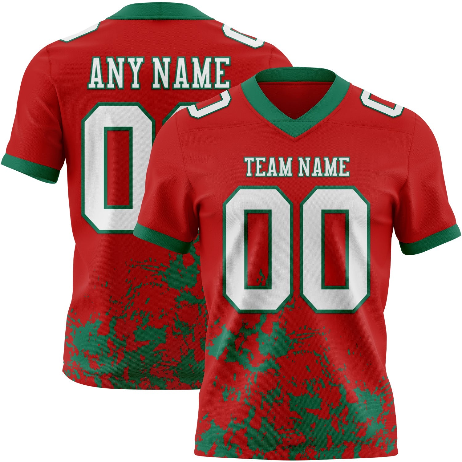 Custom Red White-Kelly Green 3D Pattern Splash Authentic Football Jersey