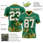 Custom Kelly Green White-Old Gold 3D Pattern Splash Authentic Football Jersey