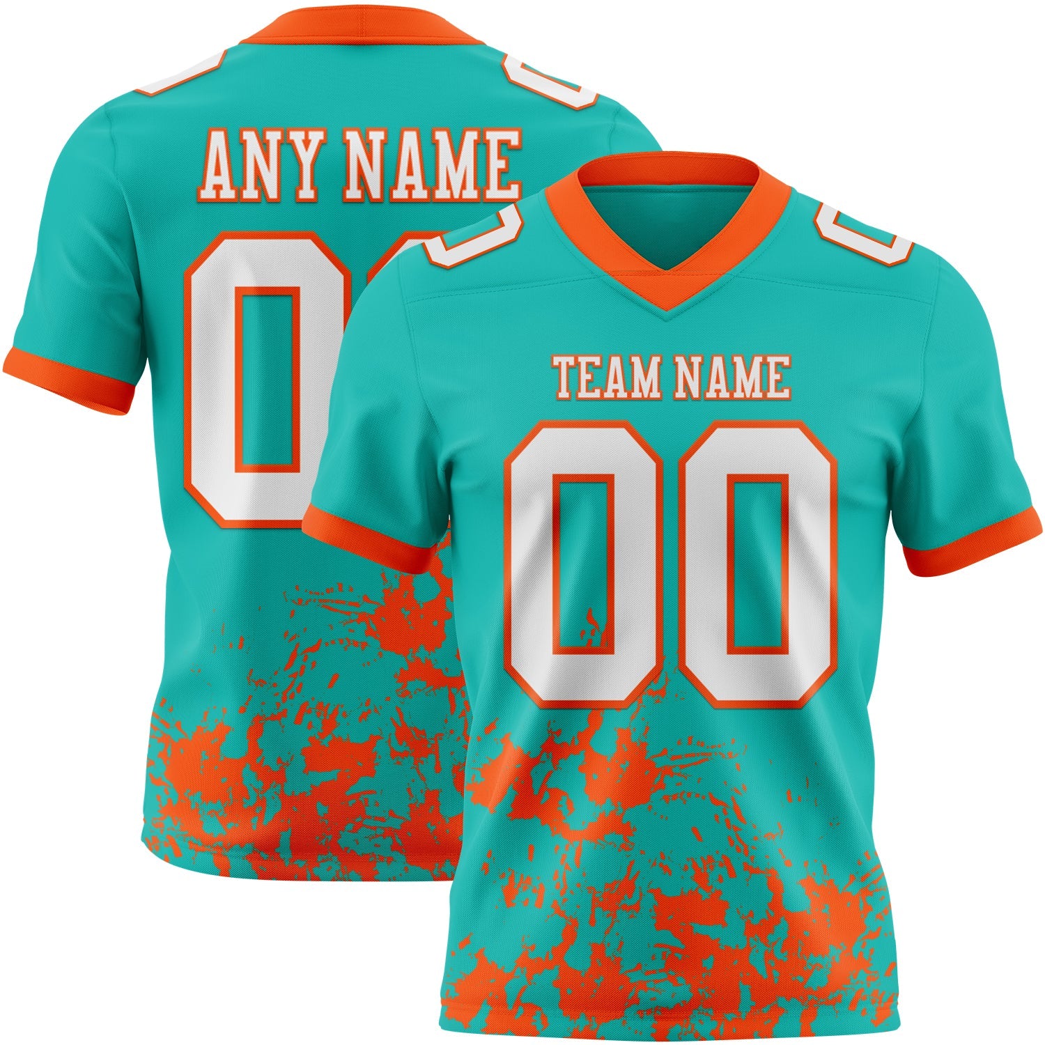 Custom Aqua White-Orange 3D Pattern Splash Authentic Football Jersey
