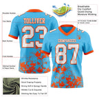 Custom Sky Blue White-Orange 3D Pattern Splash Authentic Football Jersey