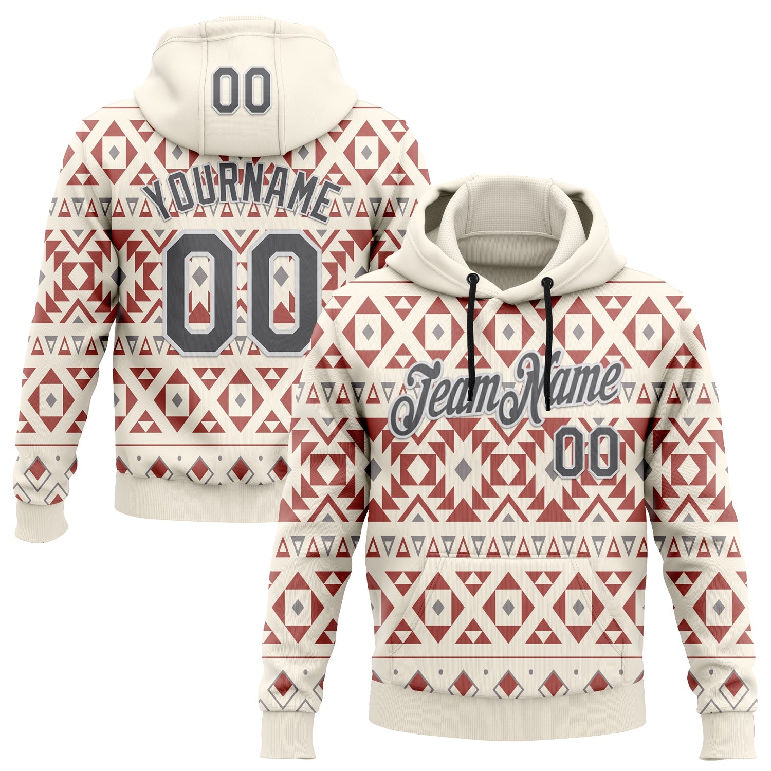 Custom Stitched Cream Steel Gray-White 3D Pattern Design Tribal Ethnic Native American Sports Pullover Sweatshirt Hoodie