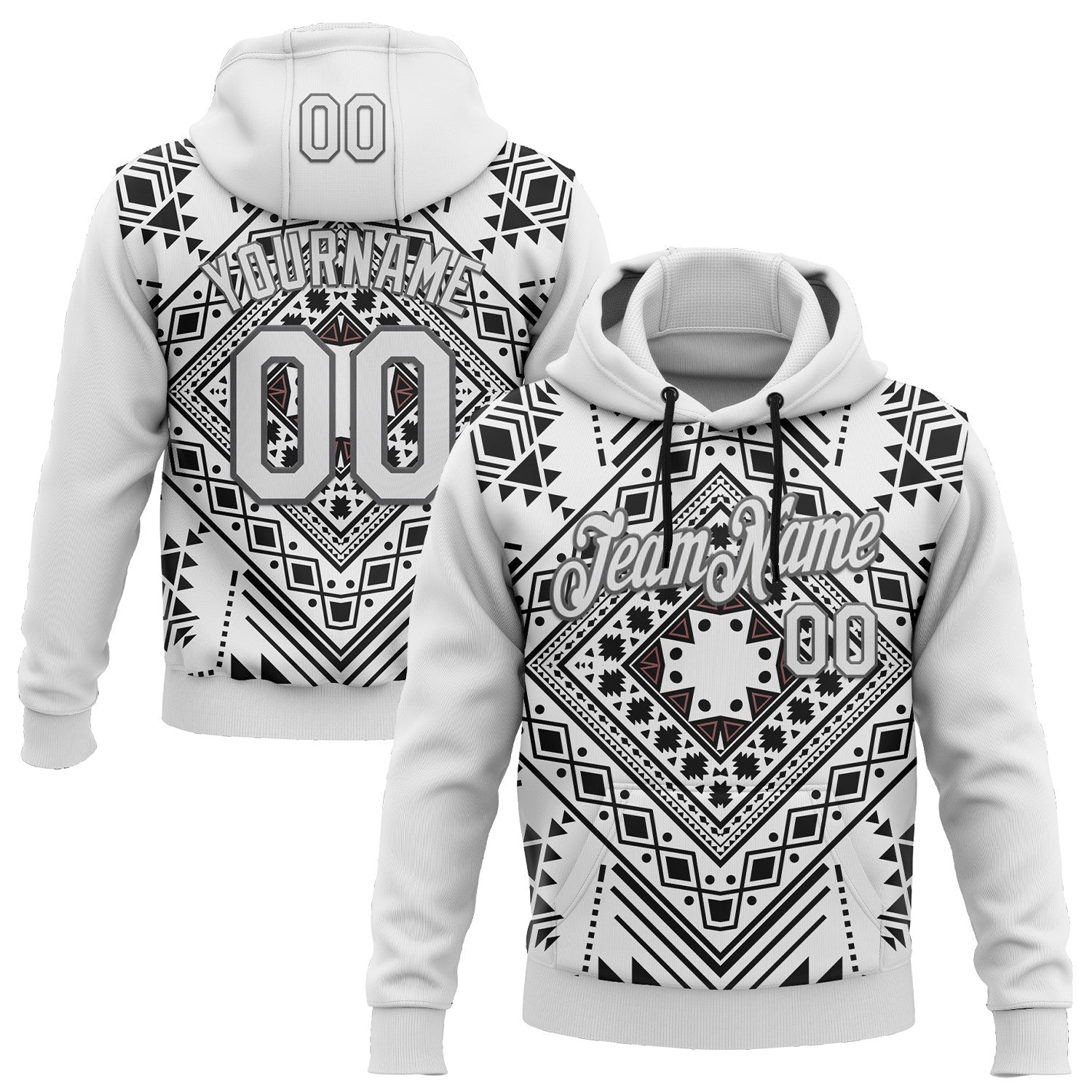 Custom Stitched White Steel Gray 3D Pattern Design Tribal Ethnic Native American Sports Pullover Sweatshirt Hoodie