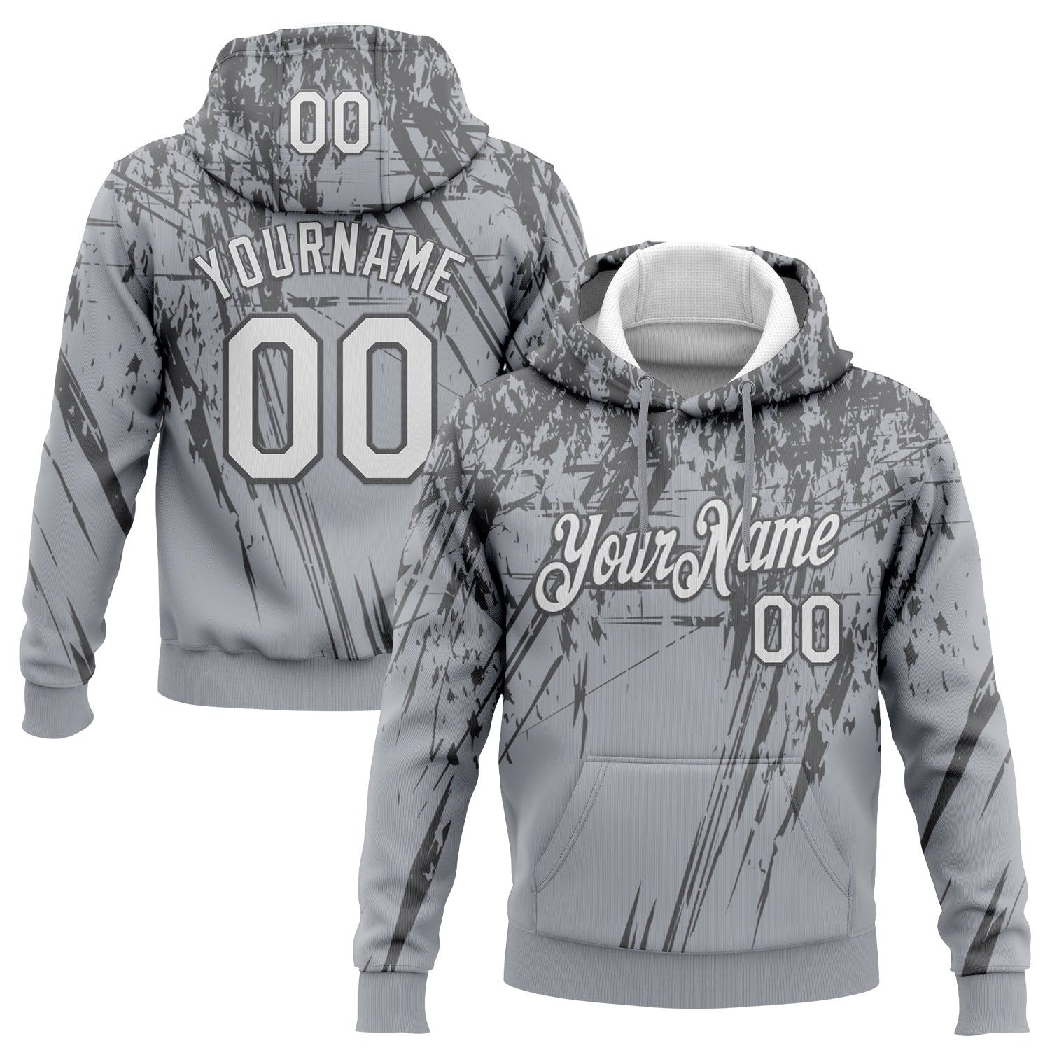 Custom Stitched Gray White-Steel Gray 3D Pattern Design Splash Grunge Art Sports Pullover Sweatshirt Hoodie