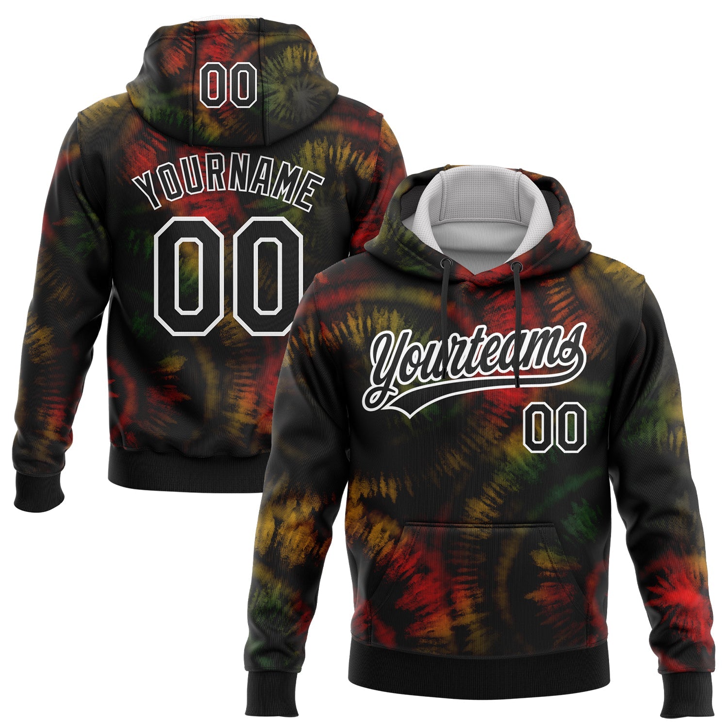 Custom Stitched Tie Dye Black-White 3D Sports Pullover Sweatshirt Hoodie