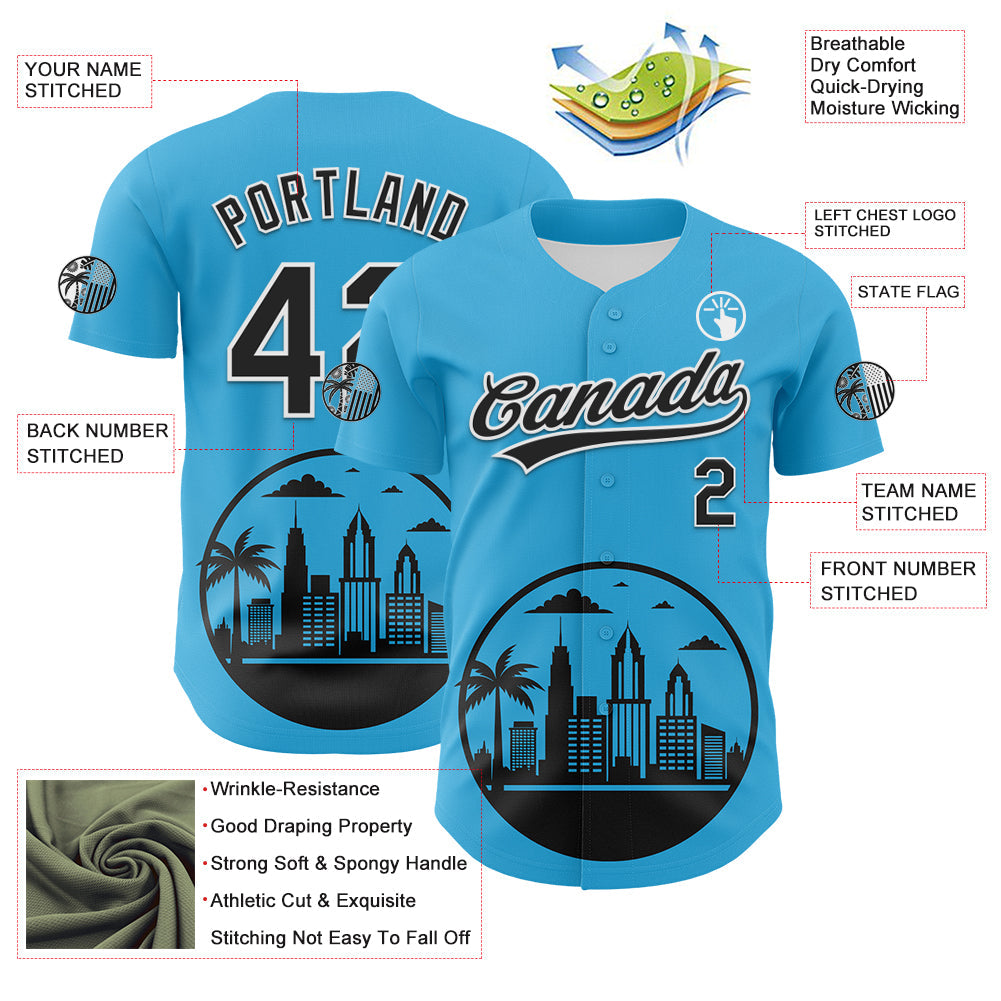 Custom Sky Blue Black-White 3D Urban City Edition Sports Authentic Baseball Jersey