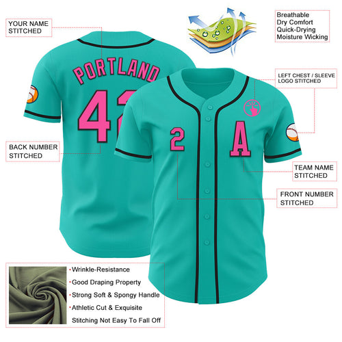 Custom Aqua Pink-Black Authentic Baseball Jersey