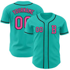 Custom Aqua Pink-Black Authentic Baseball Jersey
