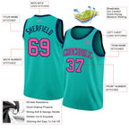 Custom Aqua Pink-Navy Authentic Basketball Jersey