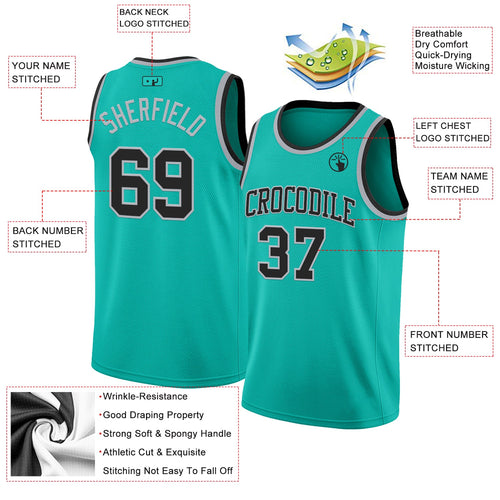 Custom Aqua Black-Gray Authentic Basketball Jersey