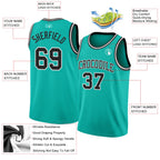 Custom Aqua Black-White Authentic Basketball Jersey