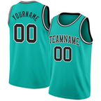 Custom Aqua Black-White Authentic Basketball Jersey