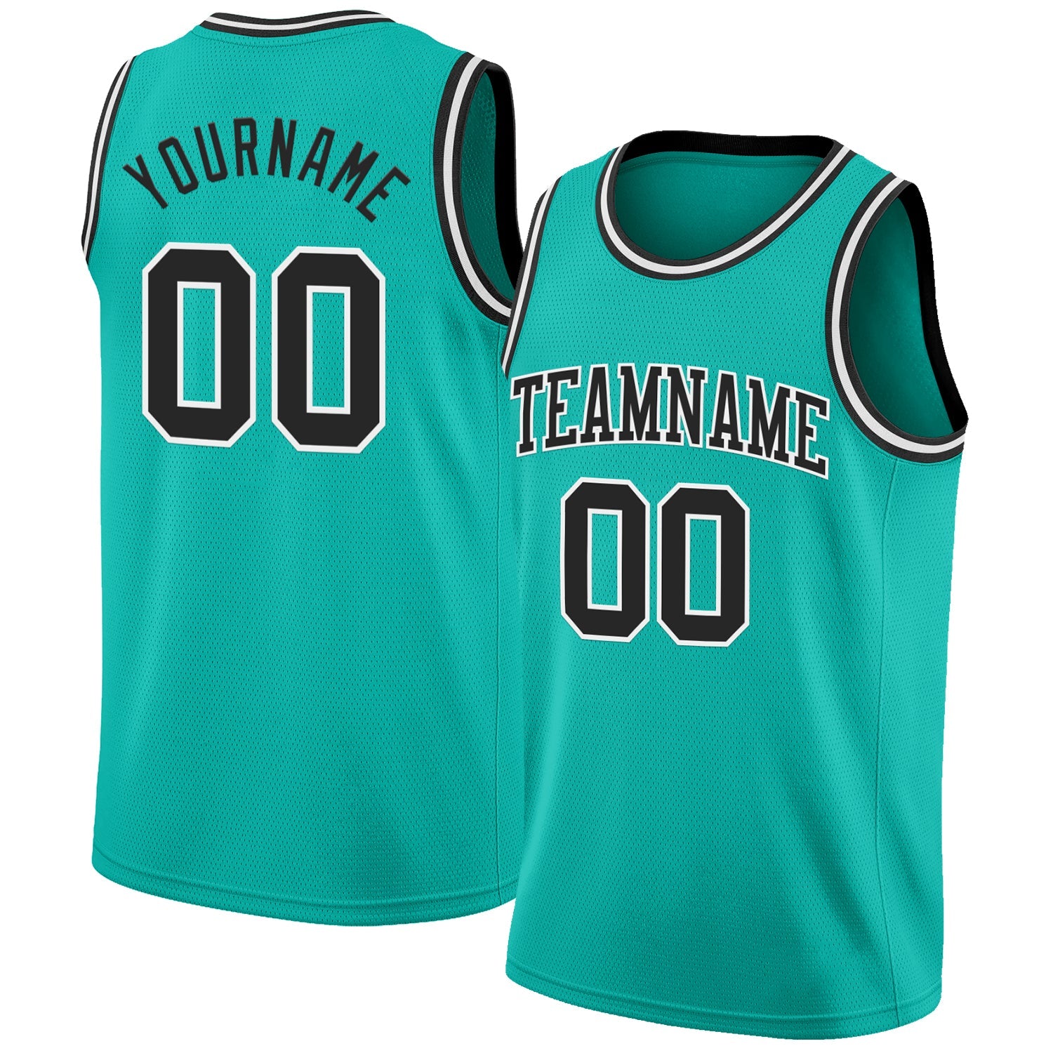 Custom Aqua Black-White Authentic Basketball Jersey
