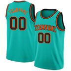 Custom Aqua Black-Orange Authentic Basketball Jersey