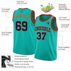 Custom Aqua Navy-Orange Authentic Basketball Jersey