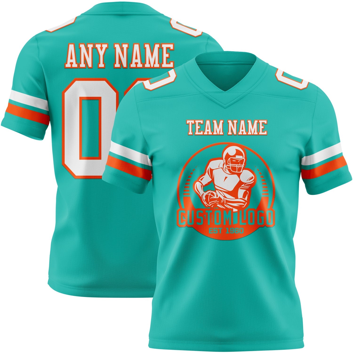 Custom Aqua White-Orange Authentic Football Jersey