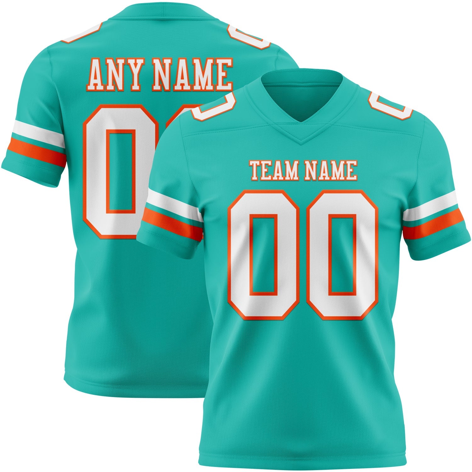 Custom Aqua White-Orange Authentic Football Jersey