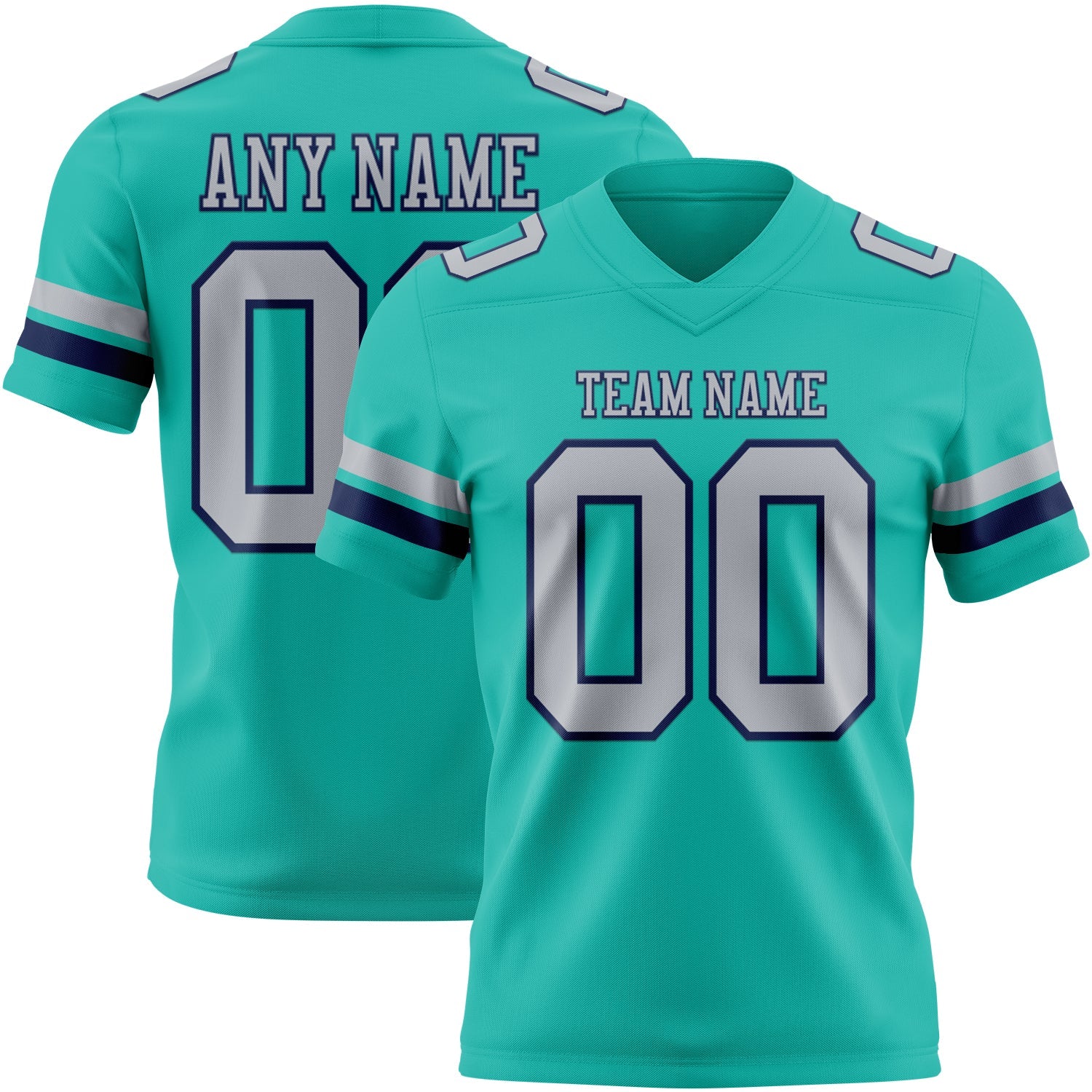 Custom Aqua Gray-Navy Authentic Football Jersey