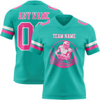 Custom Aqua Pink-White Authentic Football Jersey