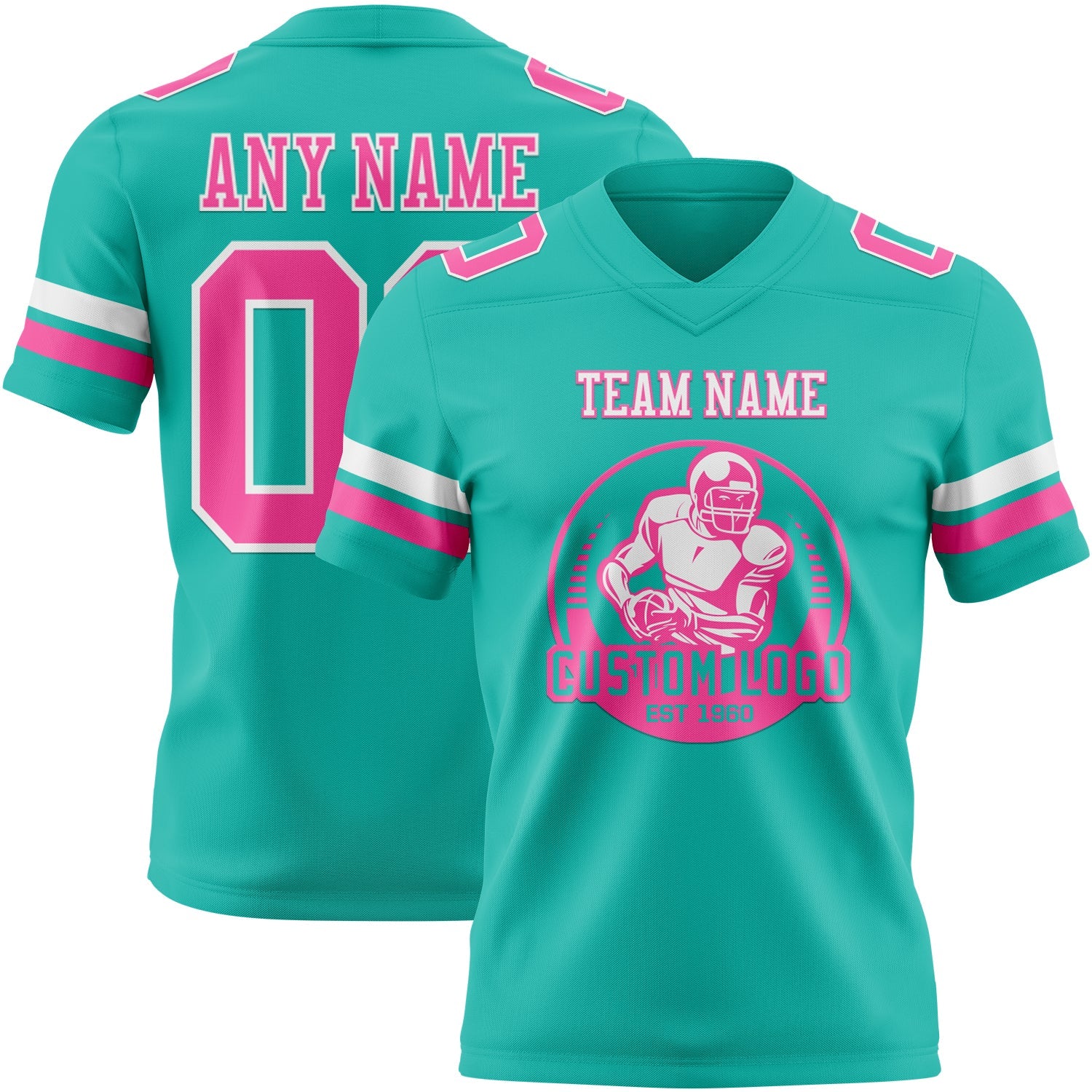 Custom Aqua Pink-White Authentic Football Jersey