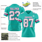 Custom Aqua White-Pink Authentic Football Jersey