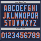 Custom Navy Powder Blue-Orange 3 Colors Arm Shapes Authentic Baseball Jersey