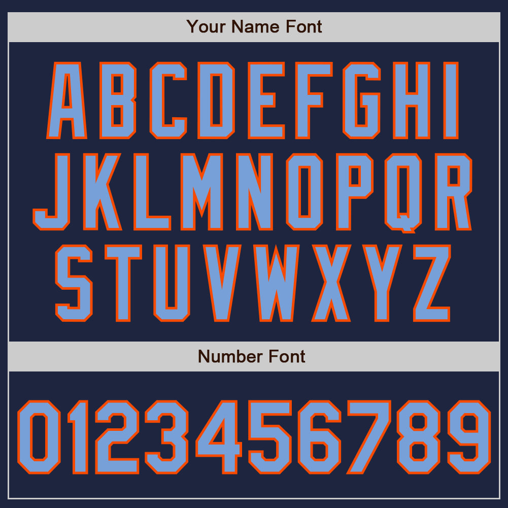 Custom Navy Powder Blue-Orange 3 Colors Arm Shapes Authentic Baseball Jersey