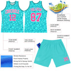 Custom Aqua Pink-White Leopard Print Round Neck Sublimation Basketball Suit Jersey