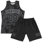 Custom Black Gray Curve Lines Round Neck Sublimation Basketball Suit Jersey