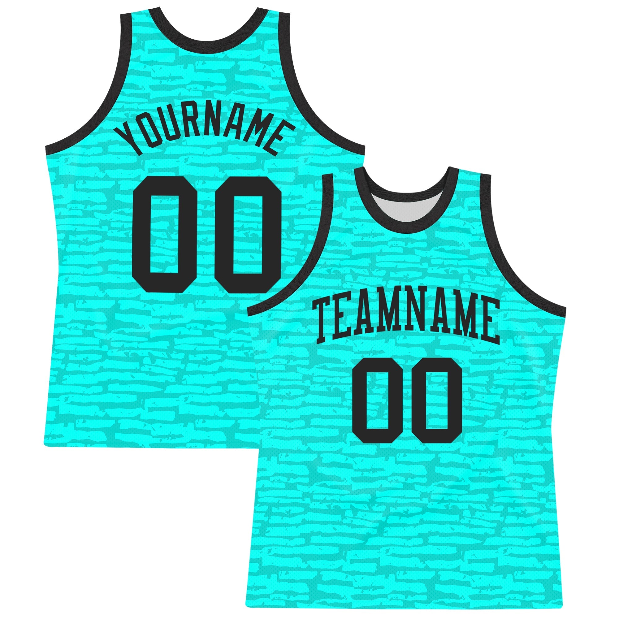 Custom Aqua Black Fragment Art Round Neck Sublimation Basketball Suit Jersey