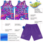 Custom Graffiti Pattern Purple-White Splash Round Neck Sublimation Basketball Suit Jersey