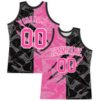 Custom Graffiti Pattern Pink Black-White Scratch Round Neck Sublimation Basketball Suit Jersey
