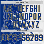 Custom Graffiti Pattern Royal White-Old Gold Scratch Round Neck Sublimation Basketball Suit Jersey