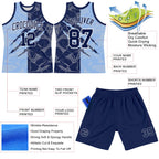Custom Graffiti Pattern Navy Light Blue-White Scratch Round Neck Sublimation Basketball Suit Jersey