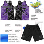 Custom Graffiti Pattern Black Purple-Gray Scratch Round Neck Sublimation Basketball Suit Jersey