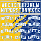 Custom Graffiti Pattern White Royal Yellow-Light Blue Scratch Round Neck Sublimation Basketball Suit Jersey