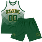 Custom White Green-Old Gold Gradient Square Shapes Round Neck Sublimation Basketball Suit Jersey
