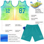 Custom Tie Dye Teal-White Round Neck Sublimation Basketball Suit Jersey